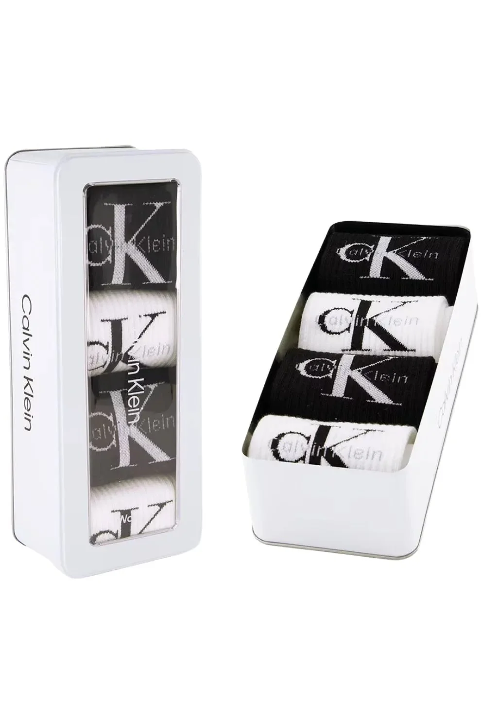4-Pack CK Jeans Logo Women's Sports Socks Gift Tin, Black/White