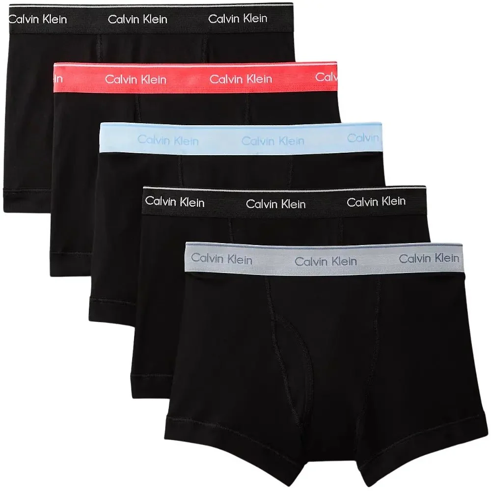 5-Pack Cotton Classics Boxer Trunks, Black w/ red/blue/grey