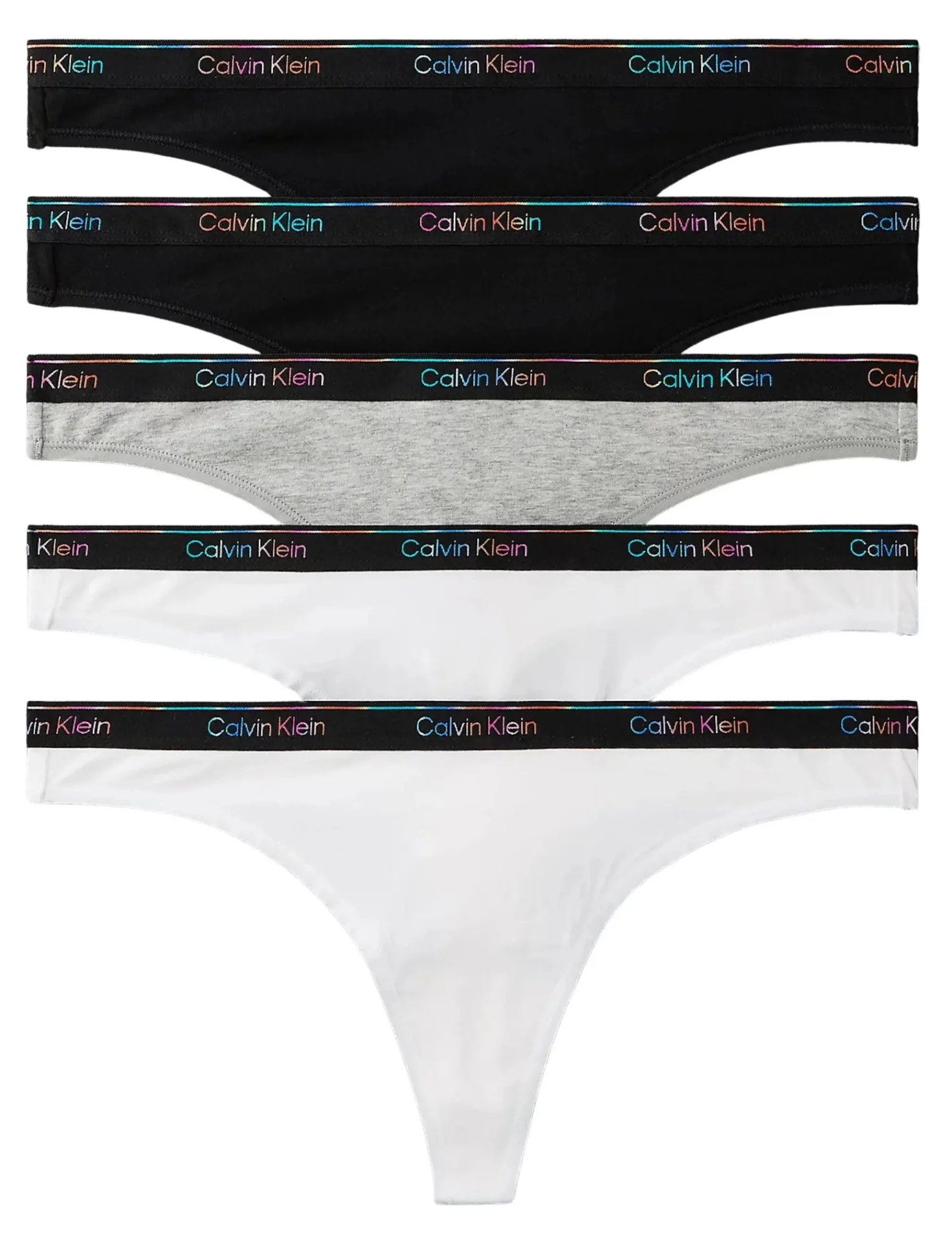 5-Pack Icon Logo Thongs, Black/White/grey with Pride Waistband