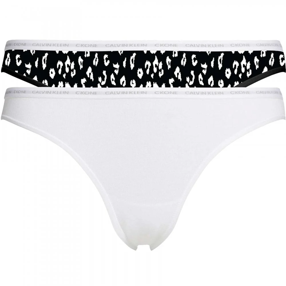 CK One 2-Pack Bikini Brief, White/Savannah/Cheetah Black