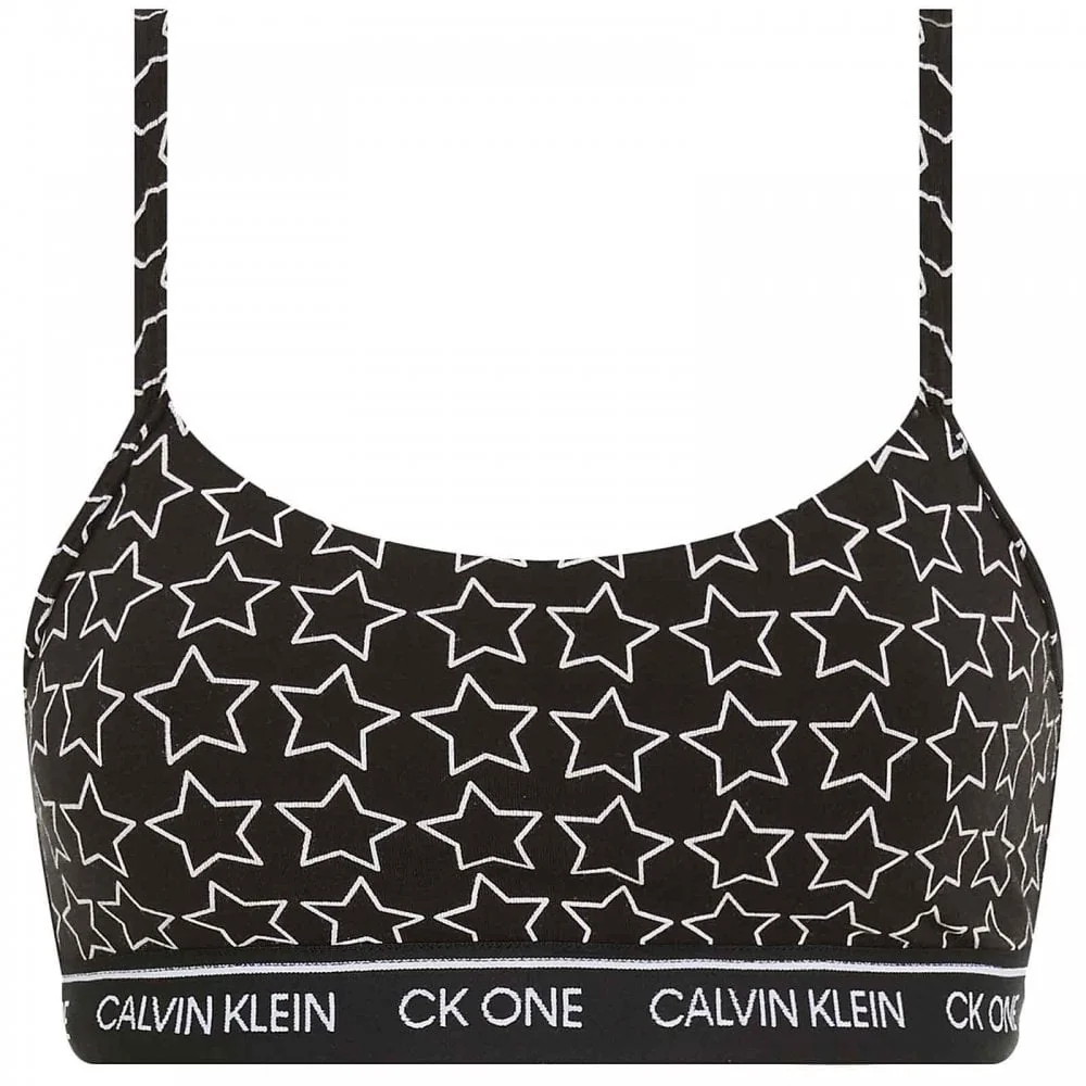 CK One Cotton Modal Blend String Bralette, Outline Star Print/Black