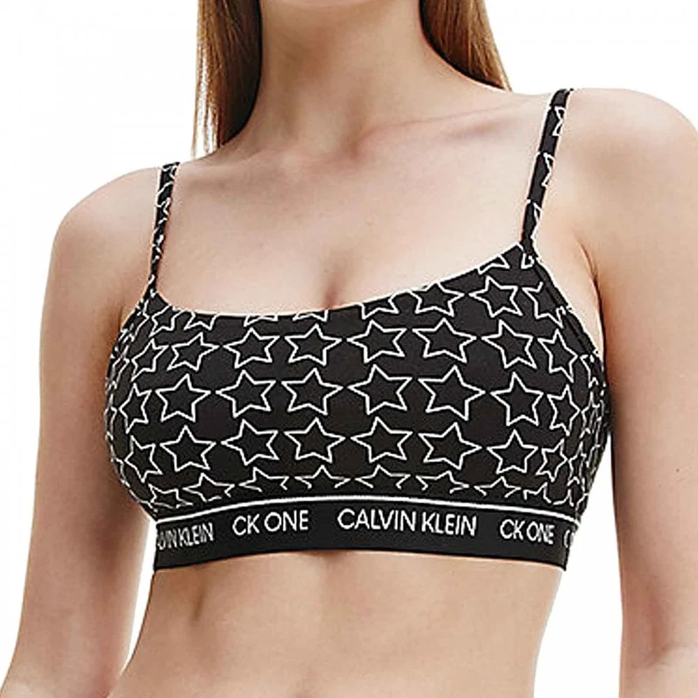 CK One Cotton Modal Blend String Bralette, Outline Star Print/Black - Image 2