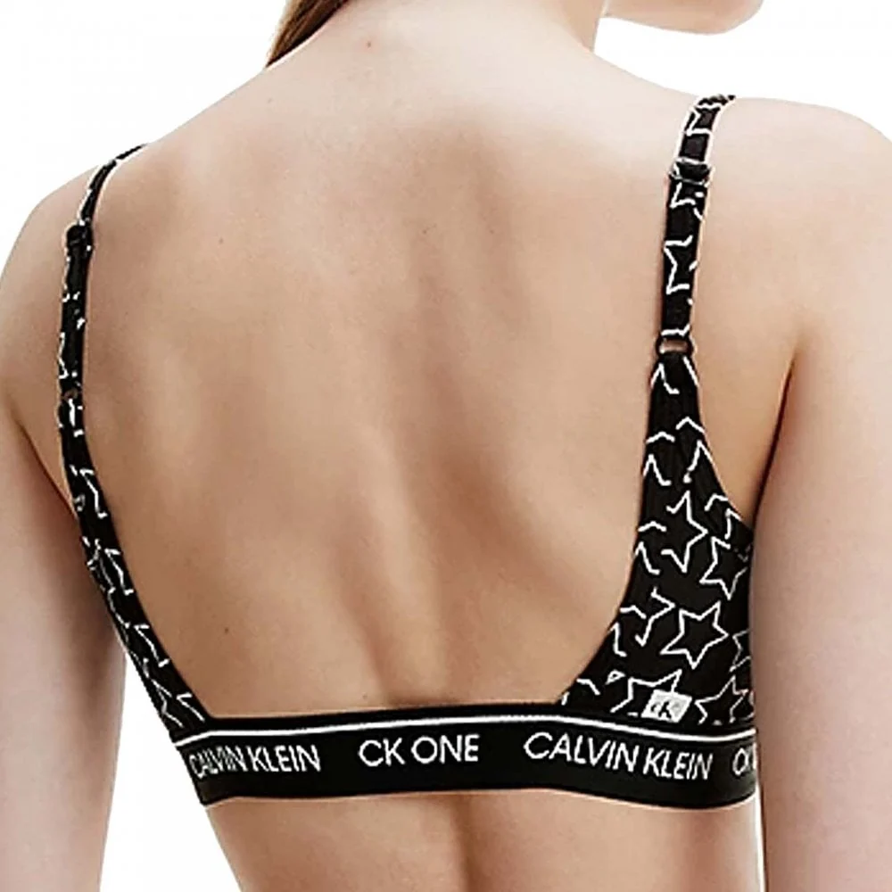 CK One Cotton Modal Blend String Bralette, Outline Star Print/Black - Image 3