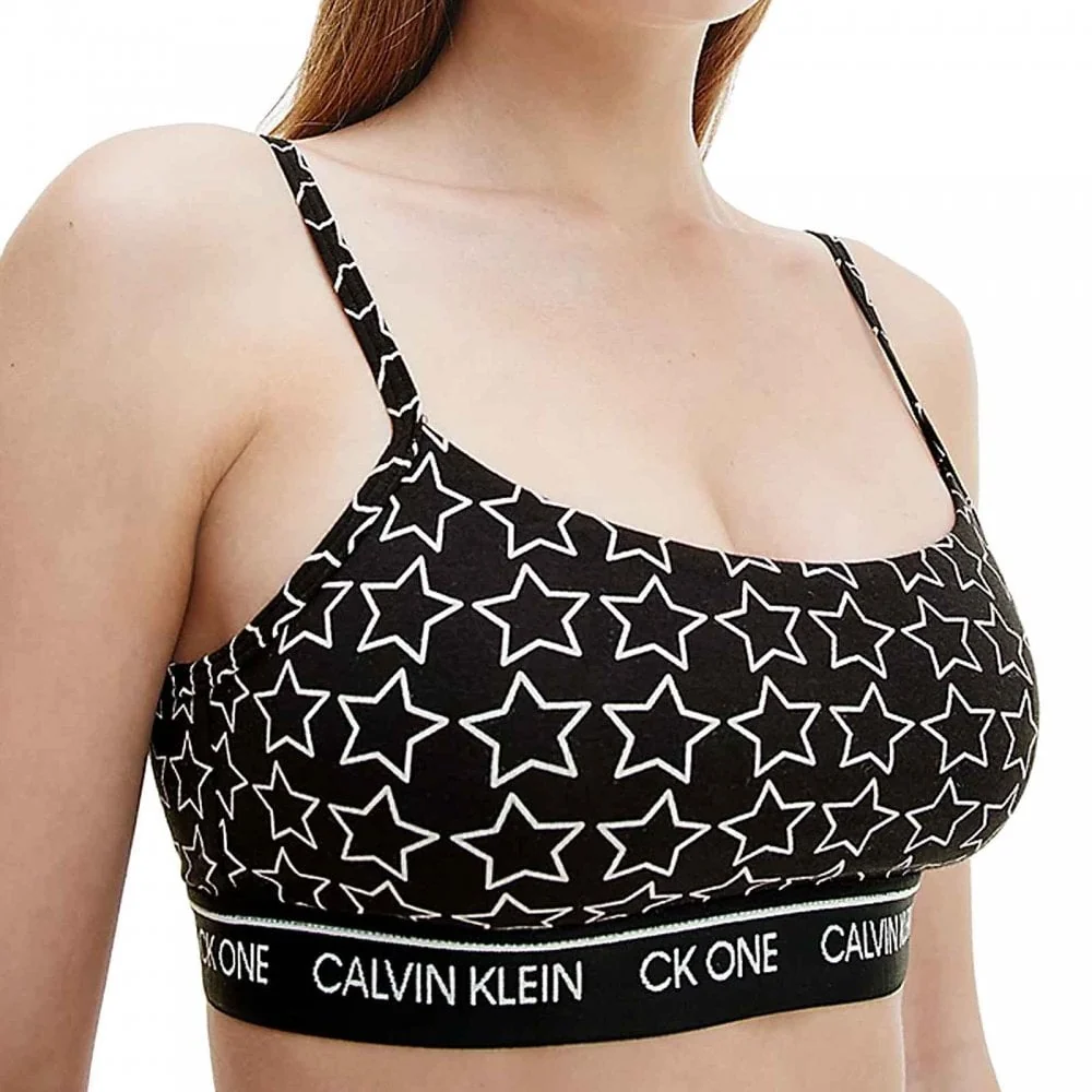 CK One Cotton Modal Blend String Bralette, Outline Star Print/Black - Image 4