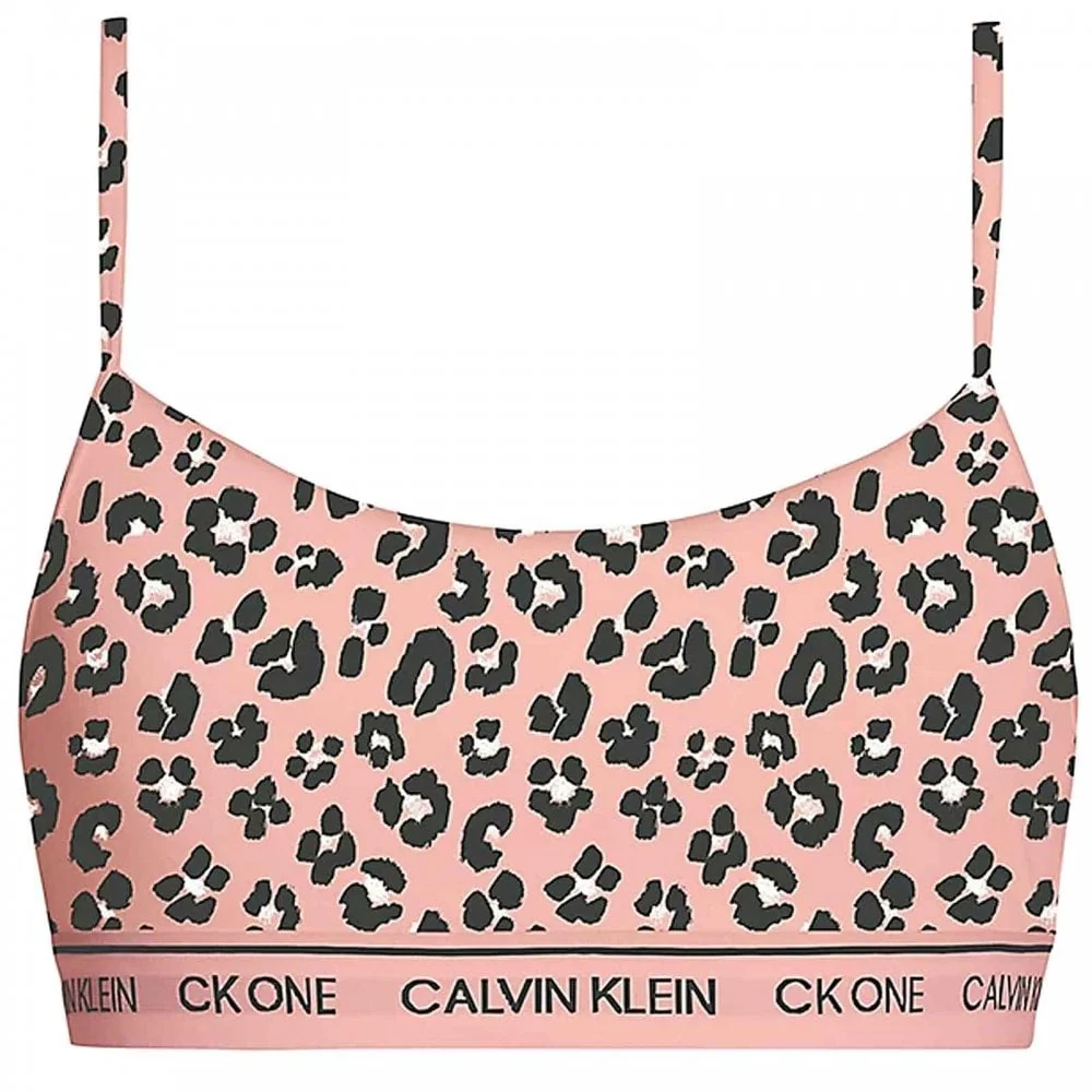 CK One Cotton Modal Blend String Bralette, Stephen Leopard Print/Peach Melba