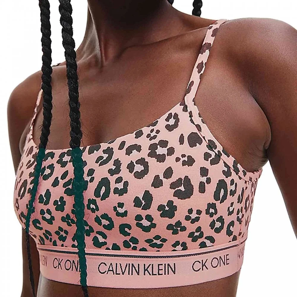 CK One Cotton Modal Blend String Bralette, Stephen Leopard Print/Peach Melba - Image 2