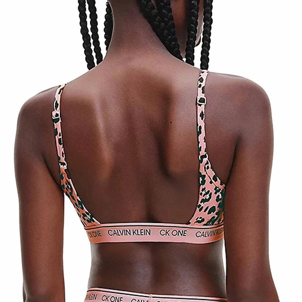 CK One Cotton Modal Blend String Bralette, Stephen Leopard Print/Peach Melba - Image 3