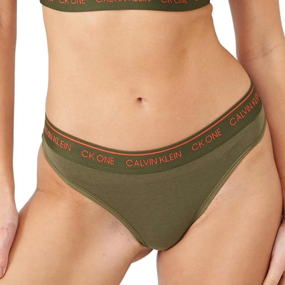 CK One Cotton Modal Blend Thong, Muted Pine - Image 3