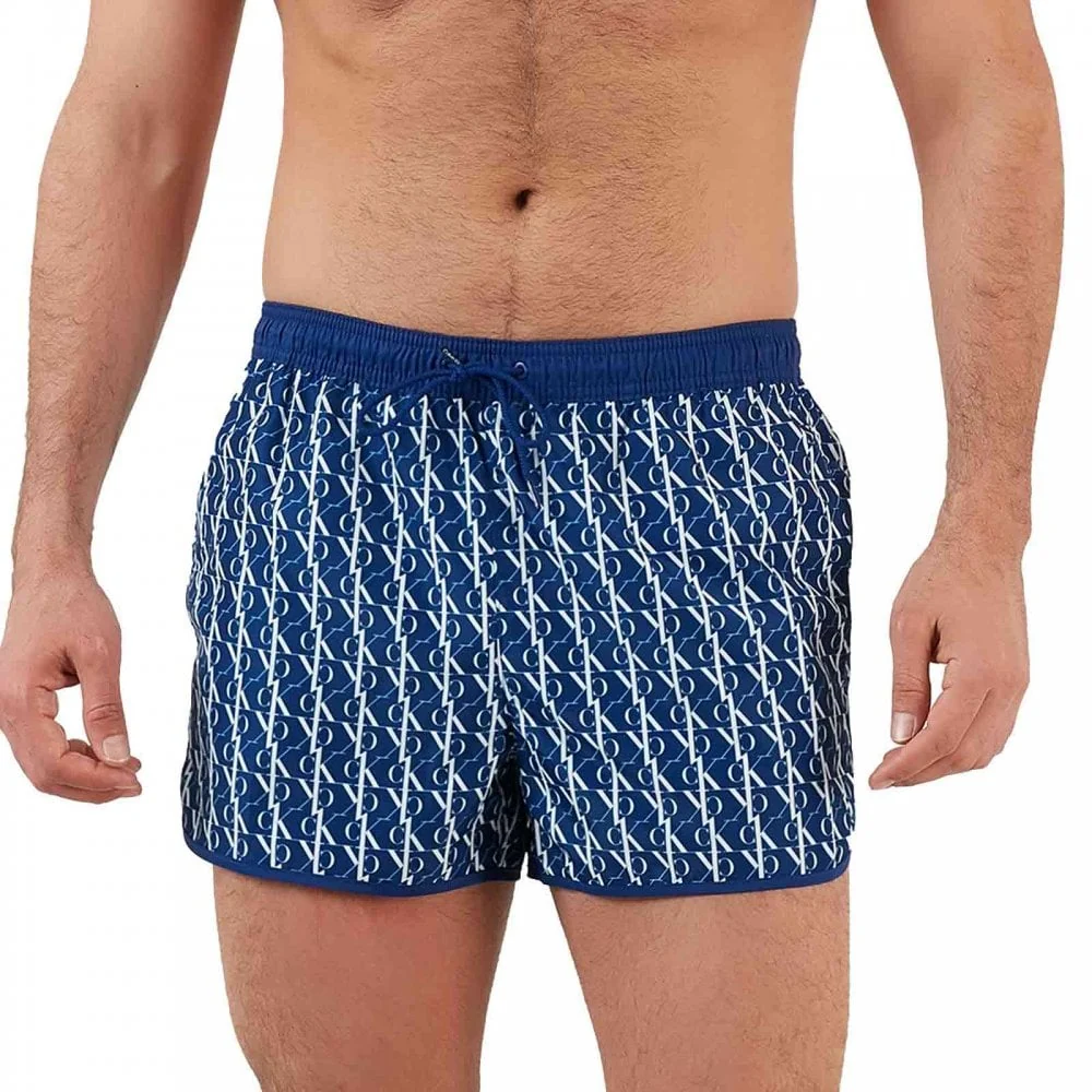 CK One Short Runner Swim Shorts, Monogram Bold Blue - Image 3