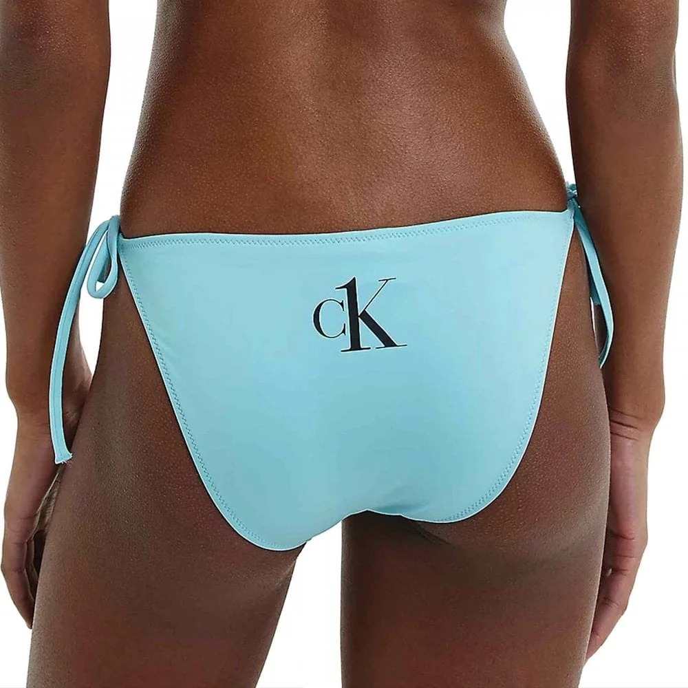CK One Side Tie Swimwear Bikini Bottom, Soft Turquoise - Image 2