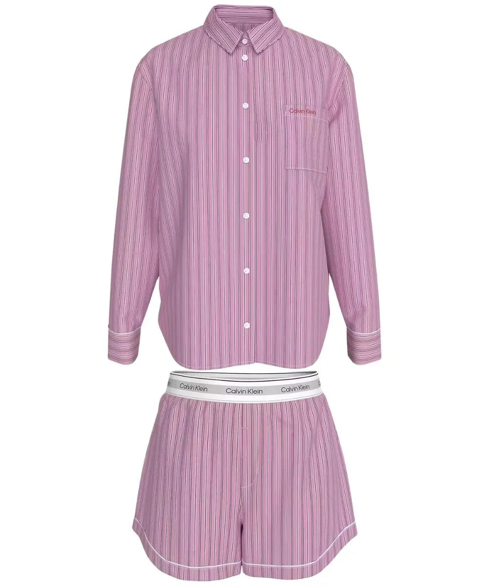 Cotton Poplin Heritage Stripe Pyjama Set, Pink Essence