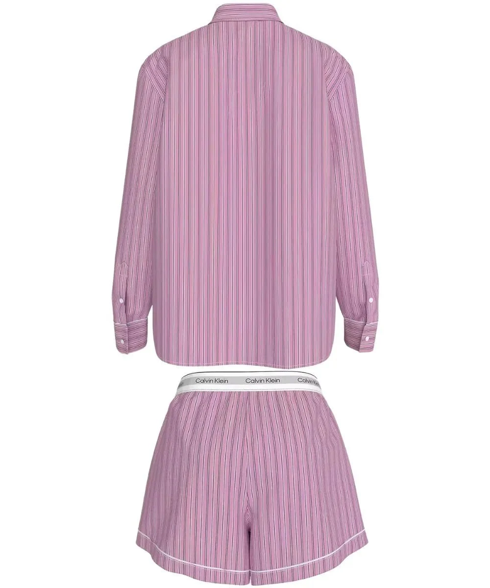 Cotton Poplin Heritage Stripe Pyjama Set, Pink Essence - Image 2