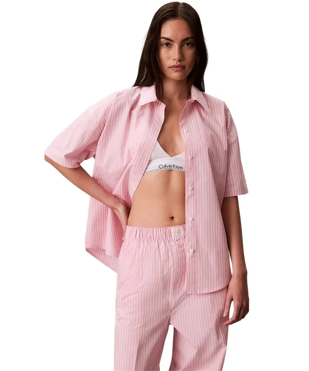Cotton Poplin Sera Stripe Pyjama Set, Cradle Pink - Image 3