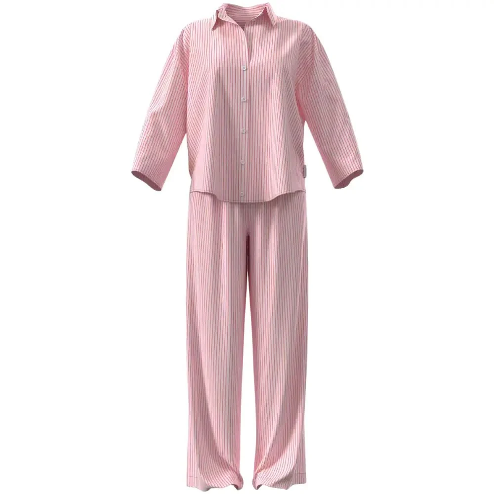 Cotton Poplin Sera Stripe Pyjama Set, Cradle Pink - Image 5