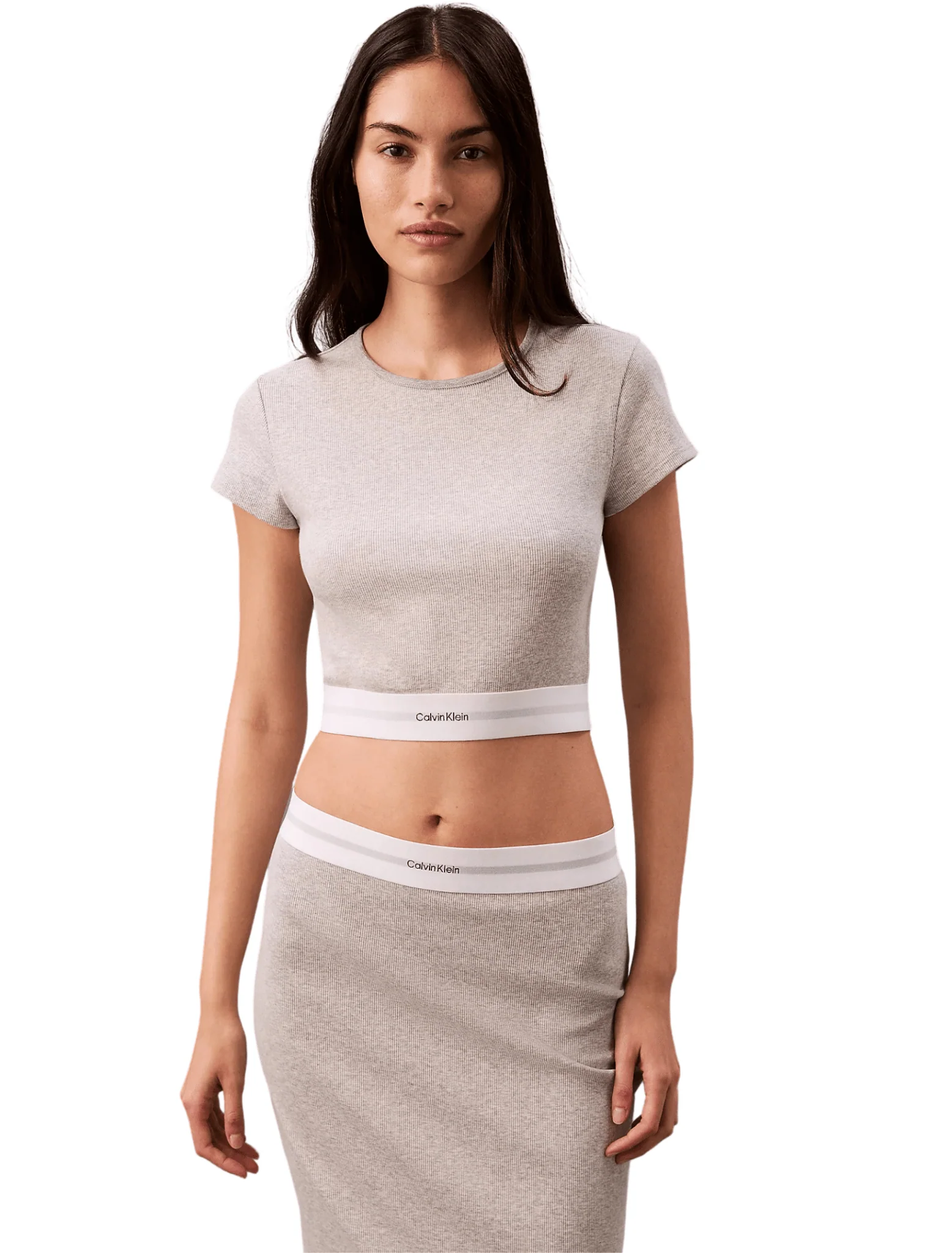 Cotton Stretch Rib Crop Top, Grey Heather - Image 4