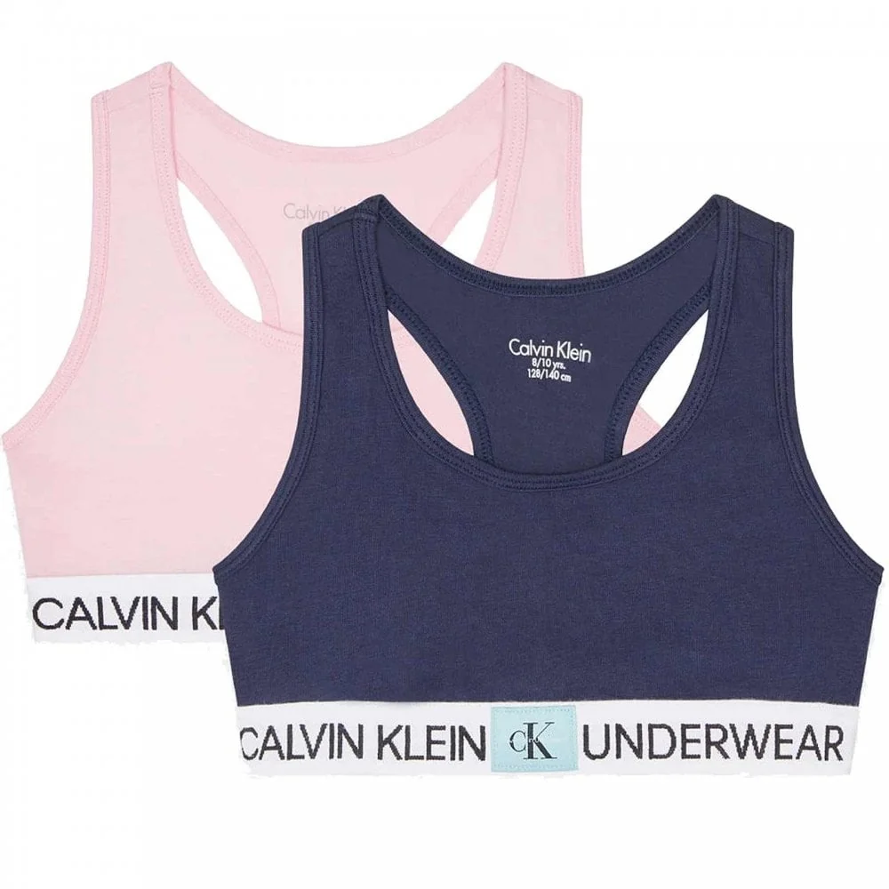 GIRLS 2 Pack CK Minigram Bralette, Unique/Black Iris