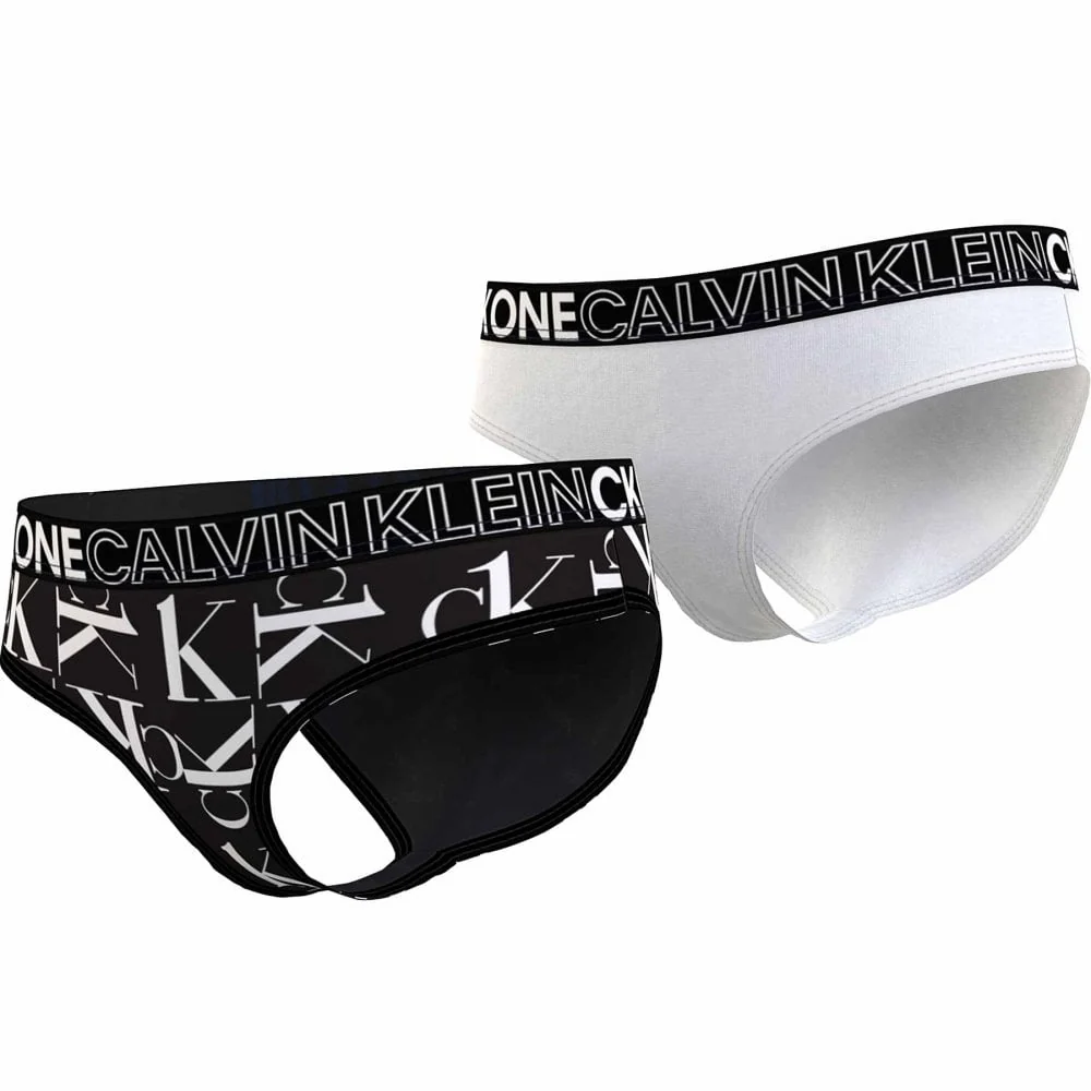Girls 2 Pack CK One Bikini Brief, CK Repeat Black AOP/ PVH White - Image 3