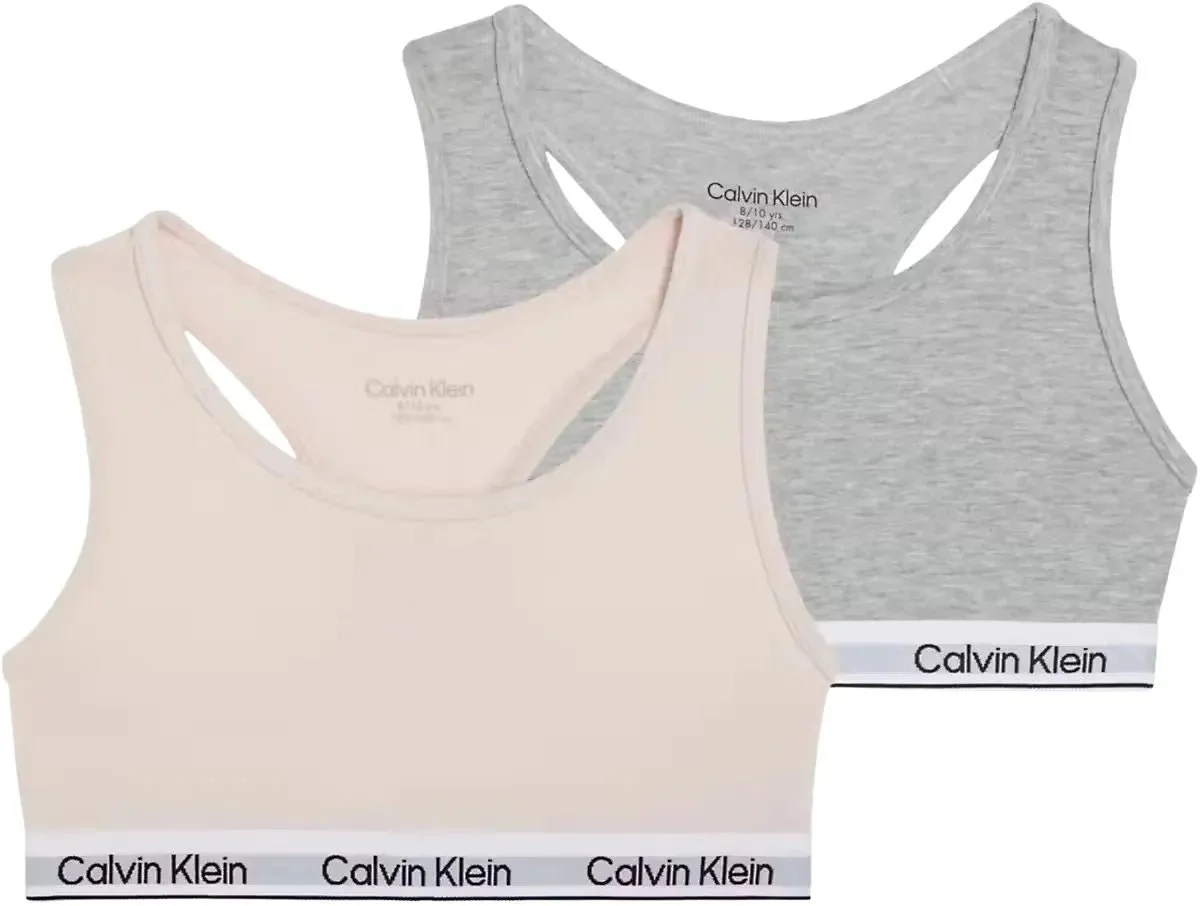 Girls 2-Pack Icon Cotton Stretch Bralettes, Pink/Grey
