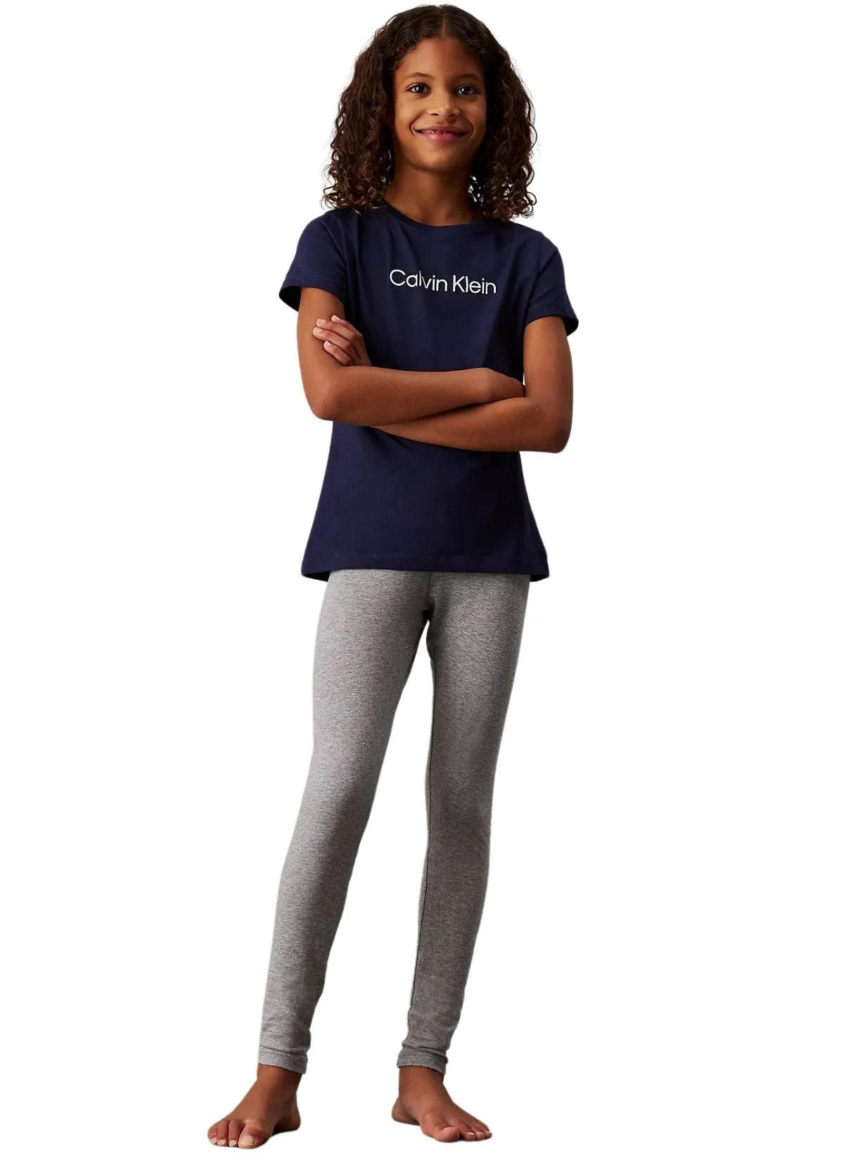 Girls 2-Pack Logo Waistband Leggings, Grey/Navy - Image 2