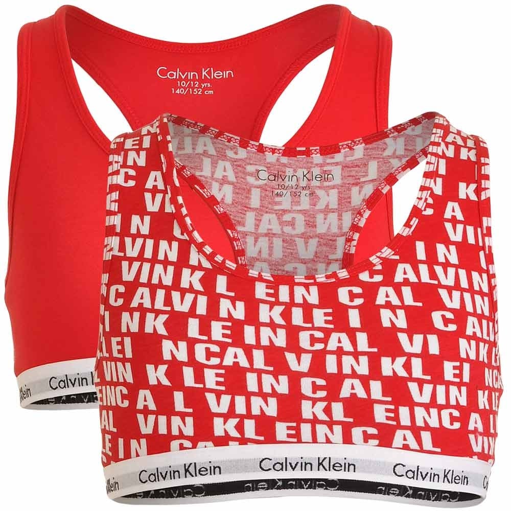 GIRLS 2 Pack Modern Cotton Bralette, Princess Red all over Logo / Solid Red