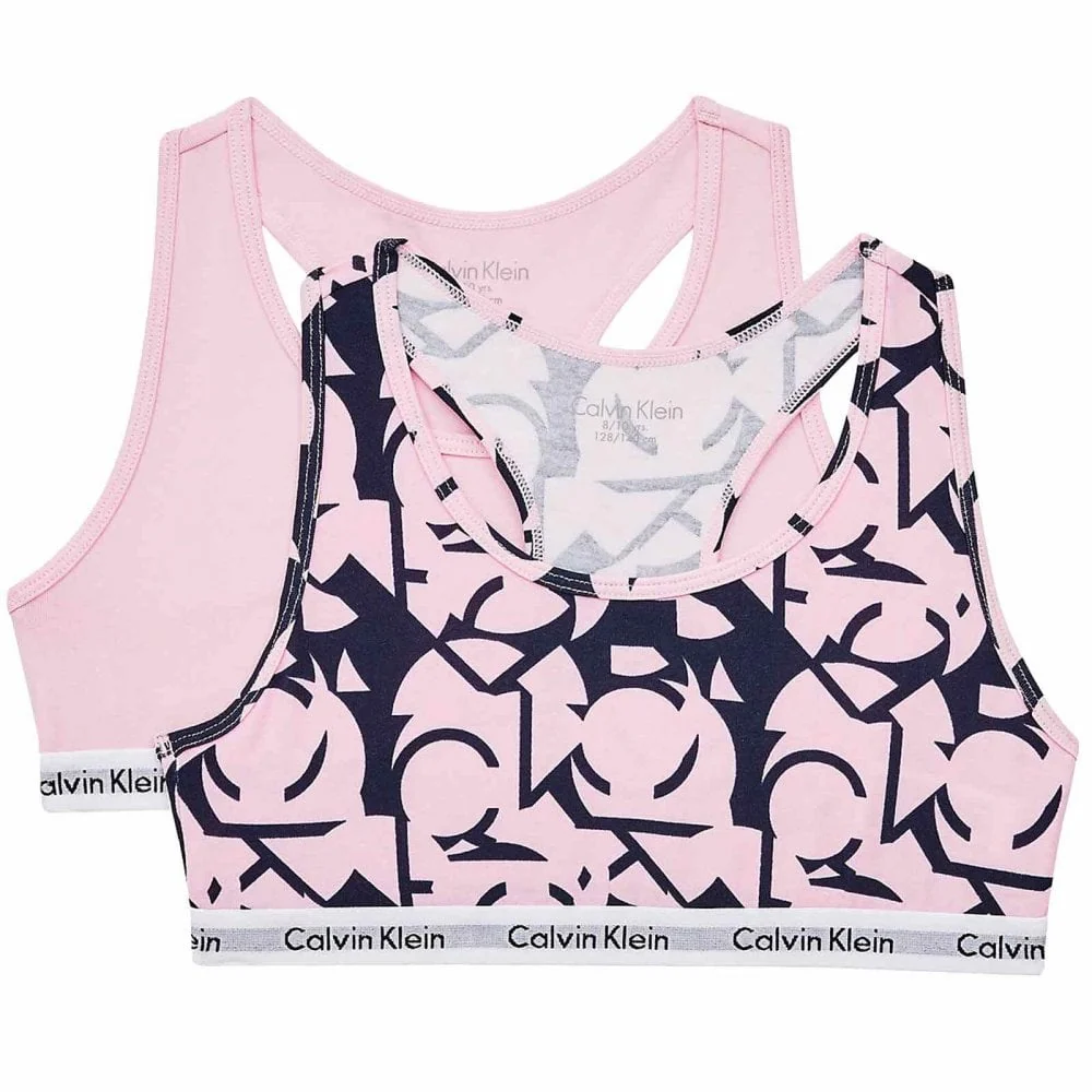 GIRLS 2 Pack Modern Cotton Bralette, Unique/Circle Black Iris Print