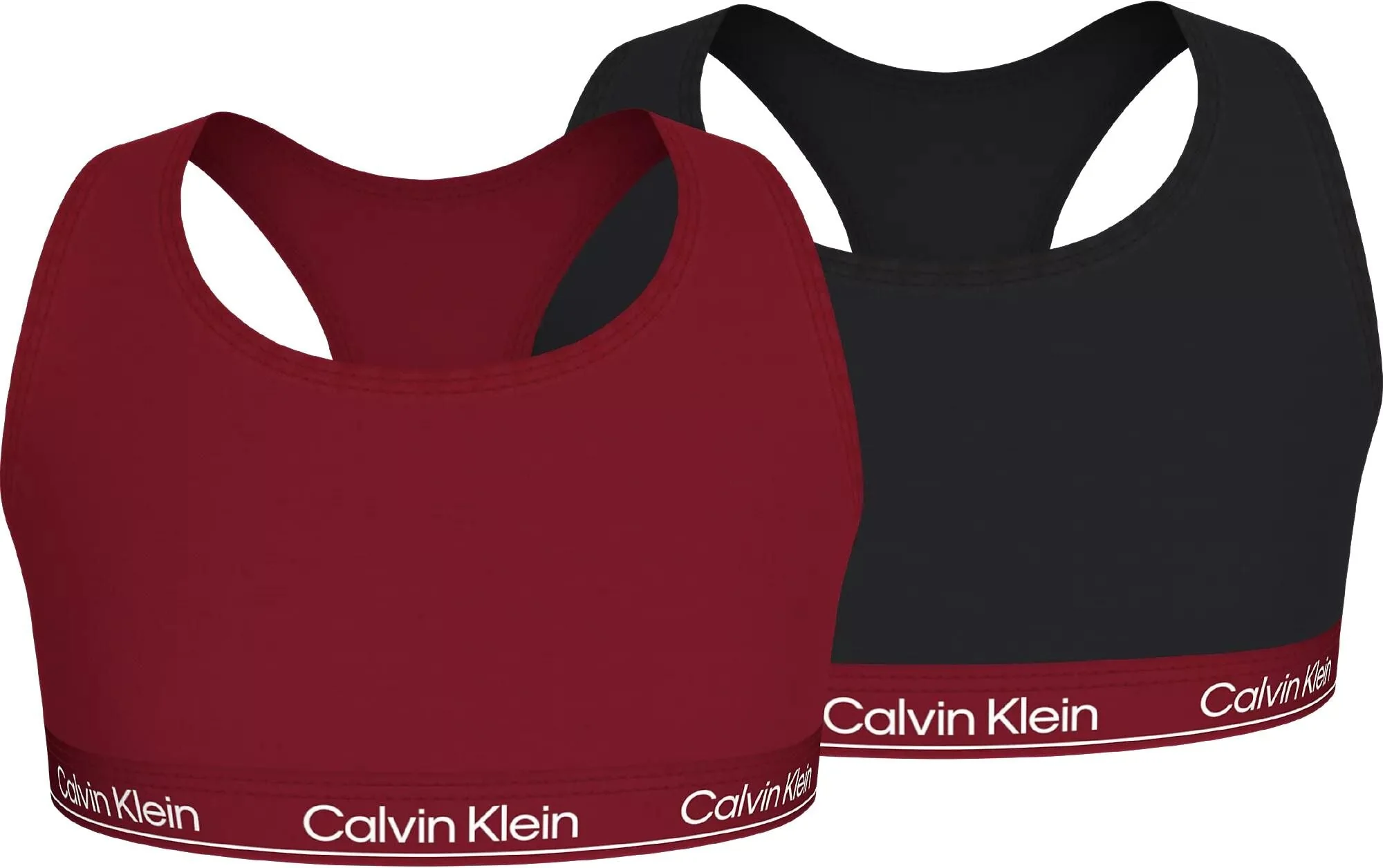 Girls 2-Pack Modern Cotton Bralettes, Burgundy/Black