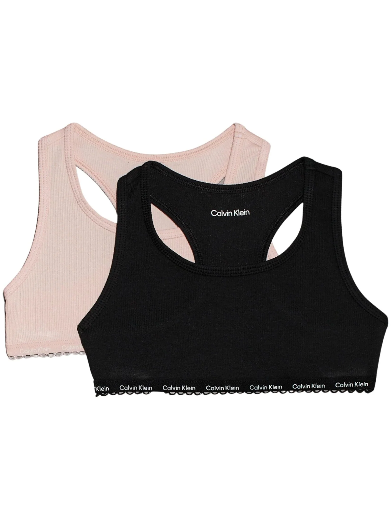 Girls 2-Pack Ribbed Cotton Modal Bralettes, Pink/Black