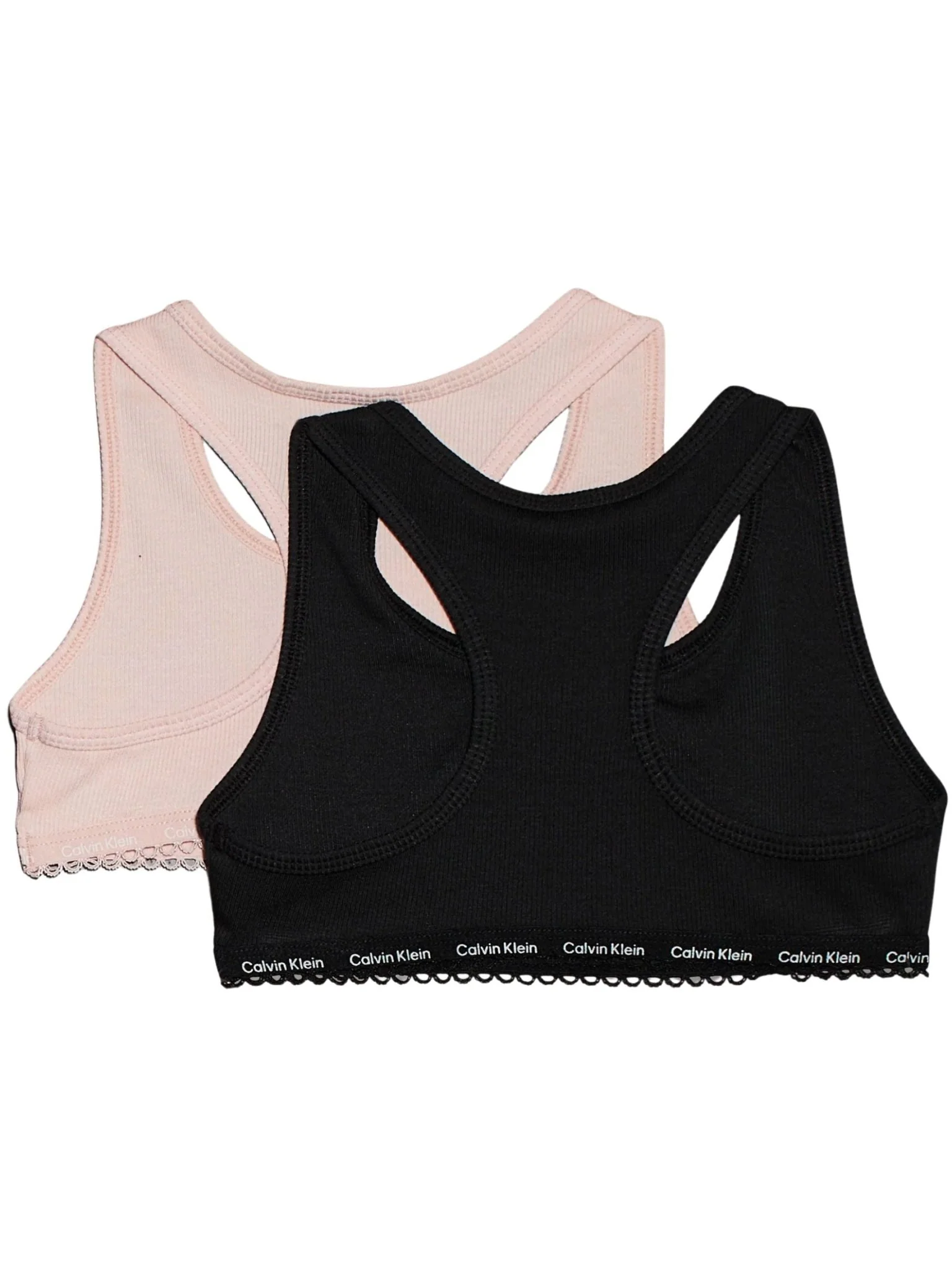 Girls 2-Pack Ribbed Cotton Modal Bralettes, Pink/Black - Image 2