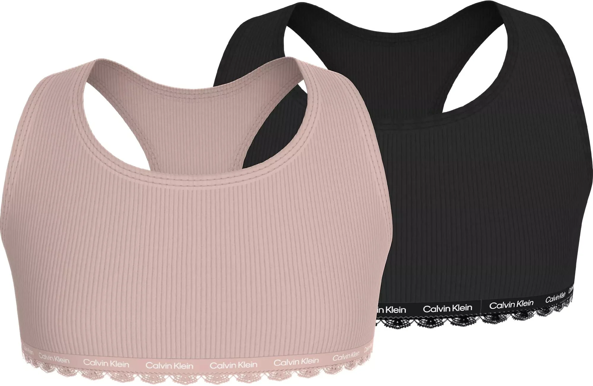 Girls 2-Pack Ribbed Cotton Modal Bralettes, Pink/Black - Image 3