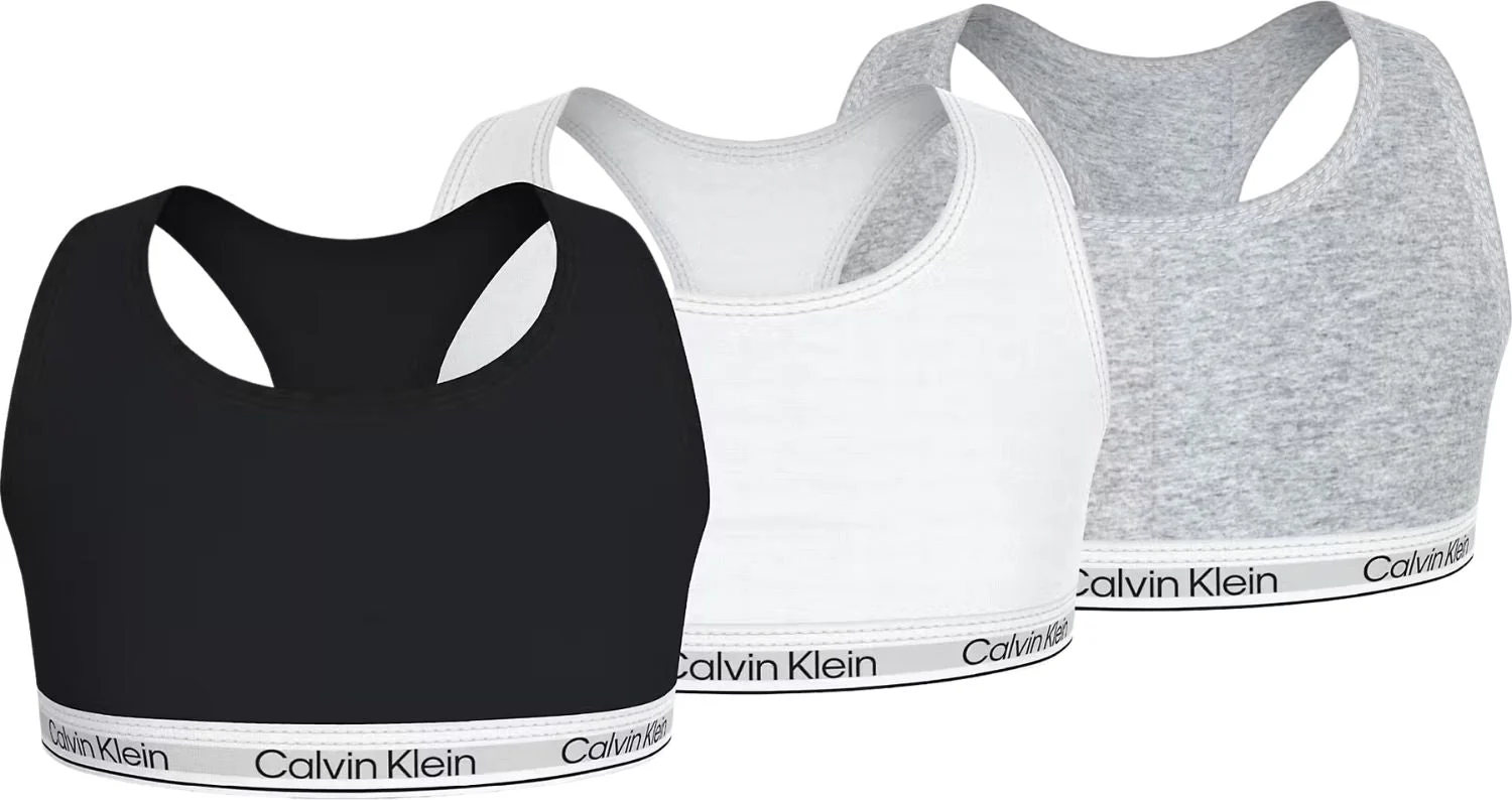 Girls 3-Pack Modern Cotton Bralettes, Black/White/Grey