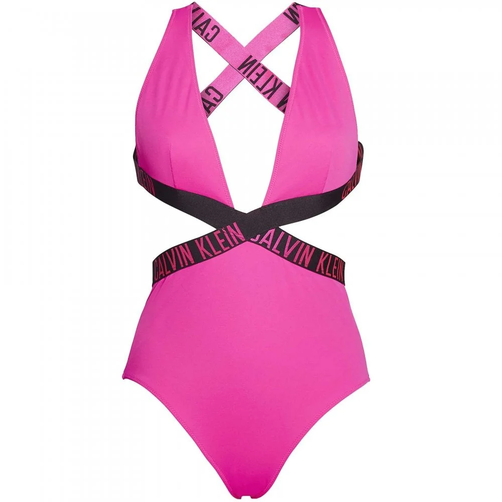Intense Power Plunge One Piece Swimsuit, Pink Glo