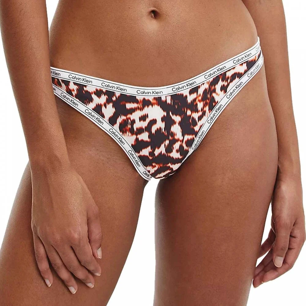 Logo Tape High Leg Cheeky Bikini Bottom, Animal - Image 2