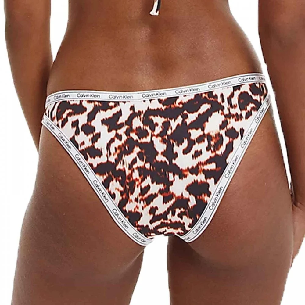 Logo Tape High Leg Cheeky Bikini Bottom, Animal - Image 3