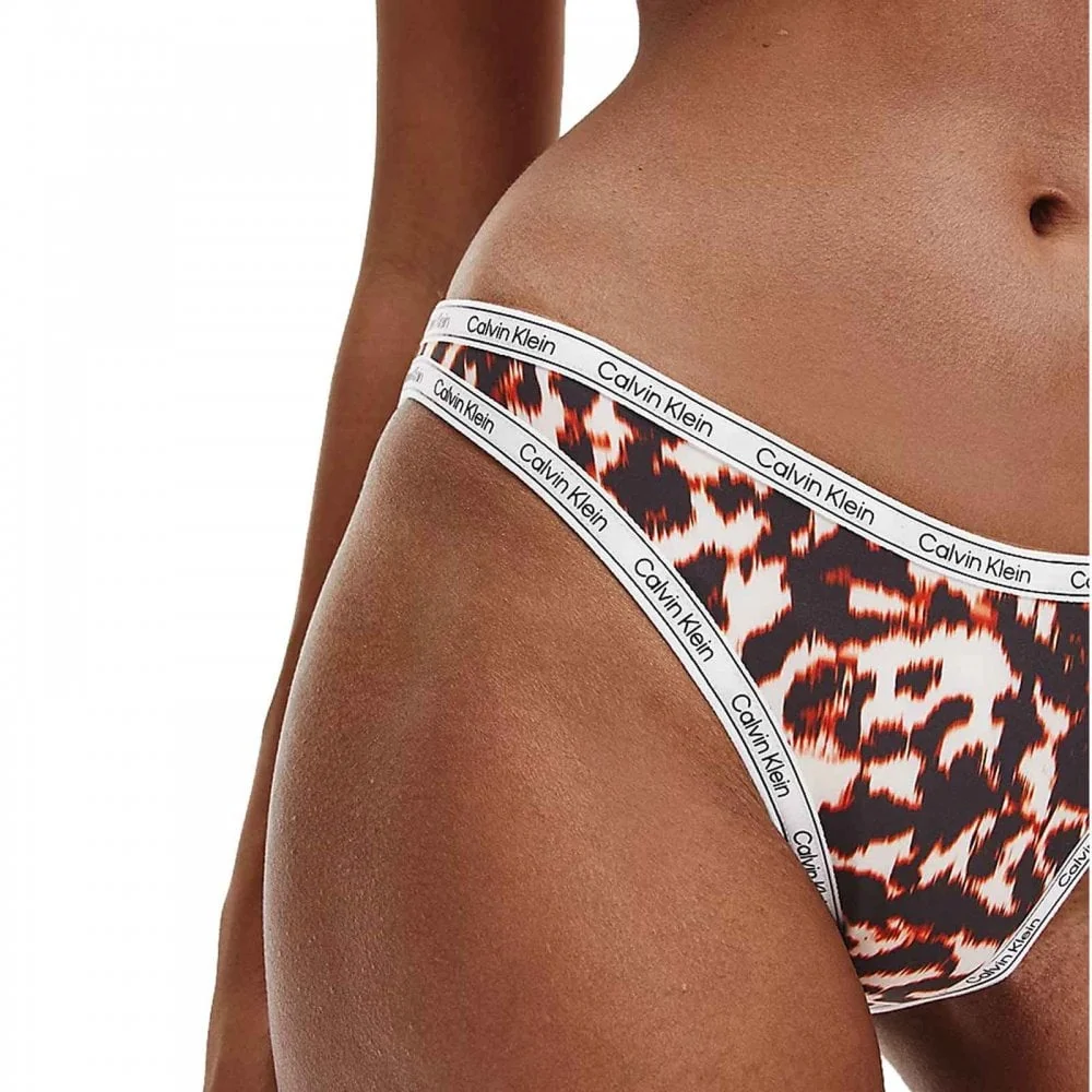 Logo Tape High Leg Cheeky Bikini Bottom, Animal - Image 4