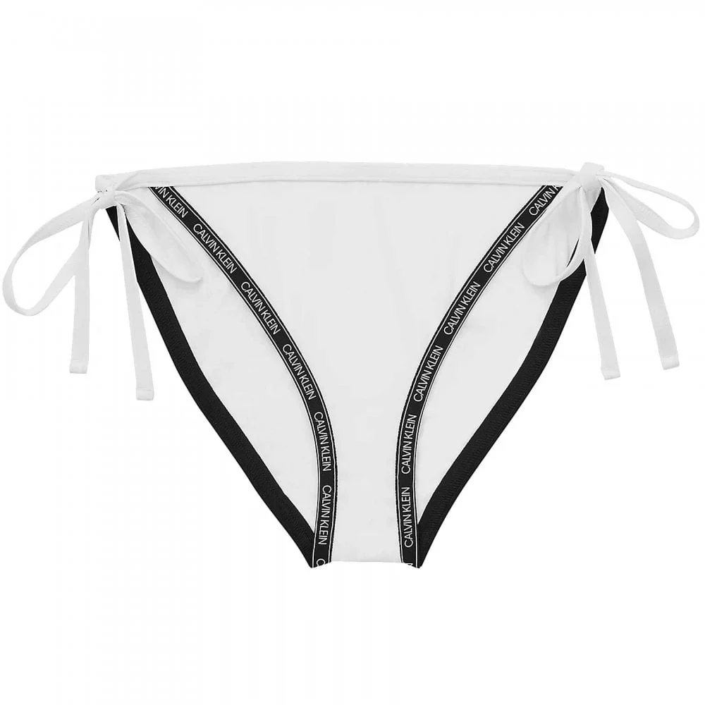 Logo Tape Side Tie Swimwear Bikini Bottom, PVH Classic White
