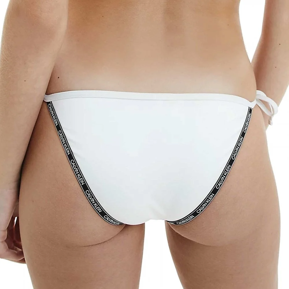 Logo Tape Side Tie Swimwear Bikini Bottom, PVH Classic White - Image 3