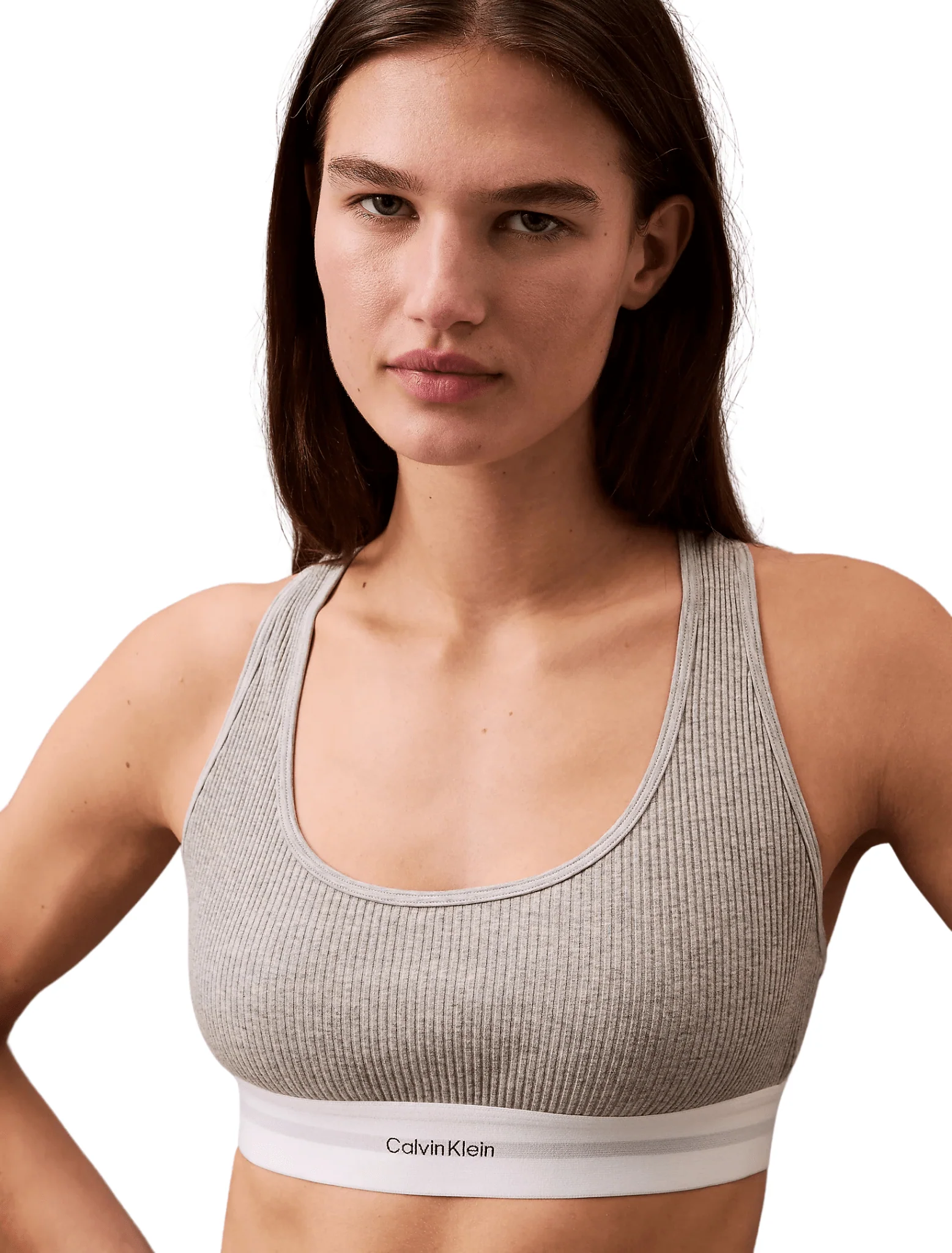 Modal Rib Lightly Lined Bralette, Grey Heather - Image 3