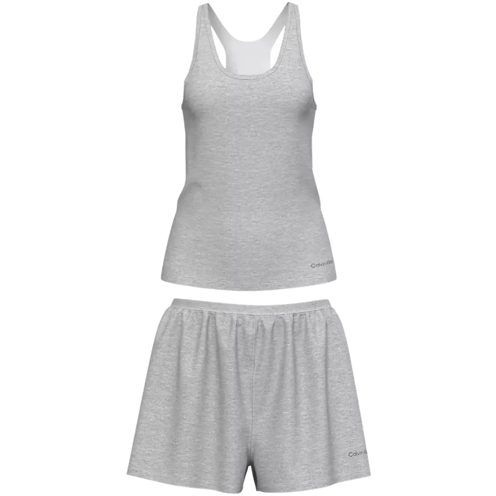 Tissue Waffle Tank & Shorts Pyjama Set, Grey Heather