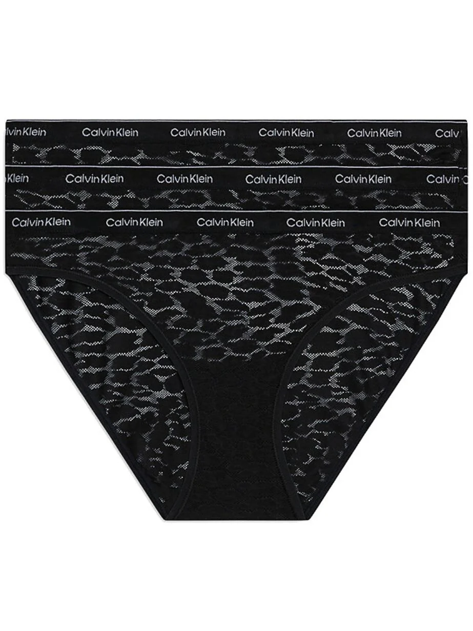 3-Pack Modern Logo Lace Bikini Briefs, Black