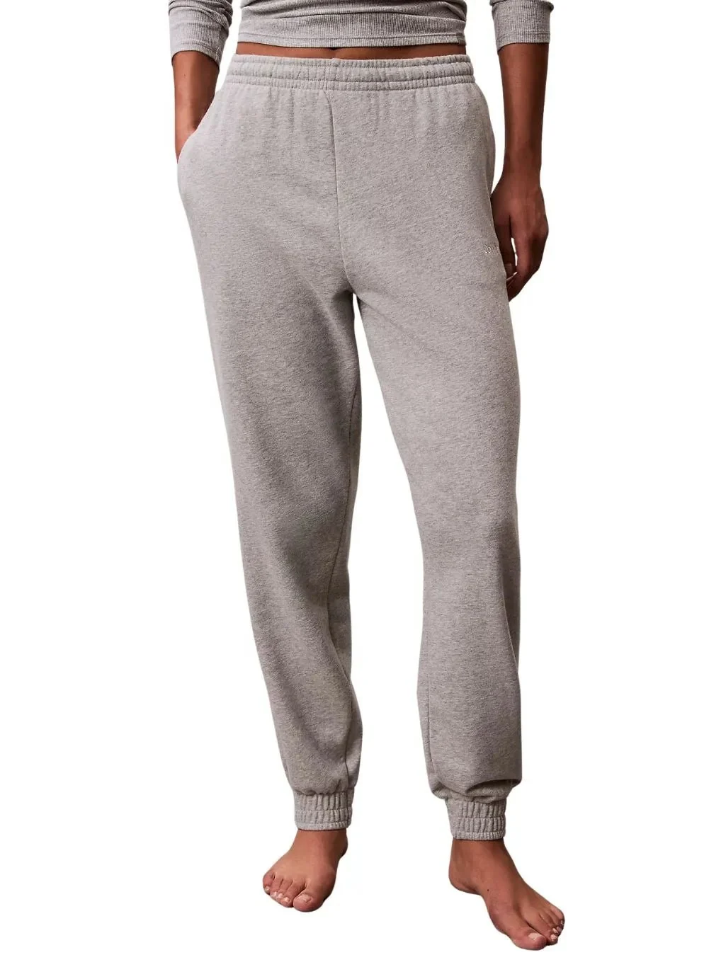 Women Cotton Terry Lounge Jogging Bottoms, Grey Heather