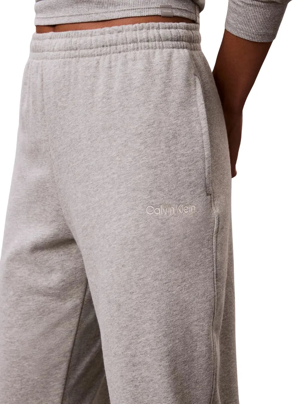 Women Cotton Terry Lounge Jogging Bottoms, Grey Heather - Image 2