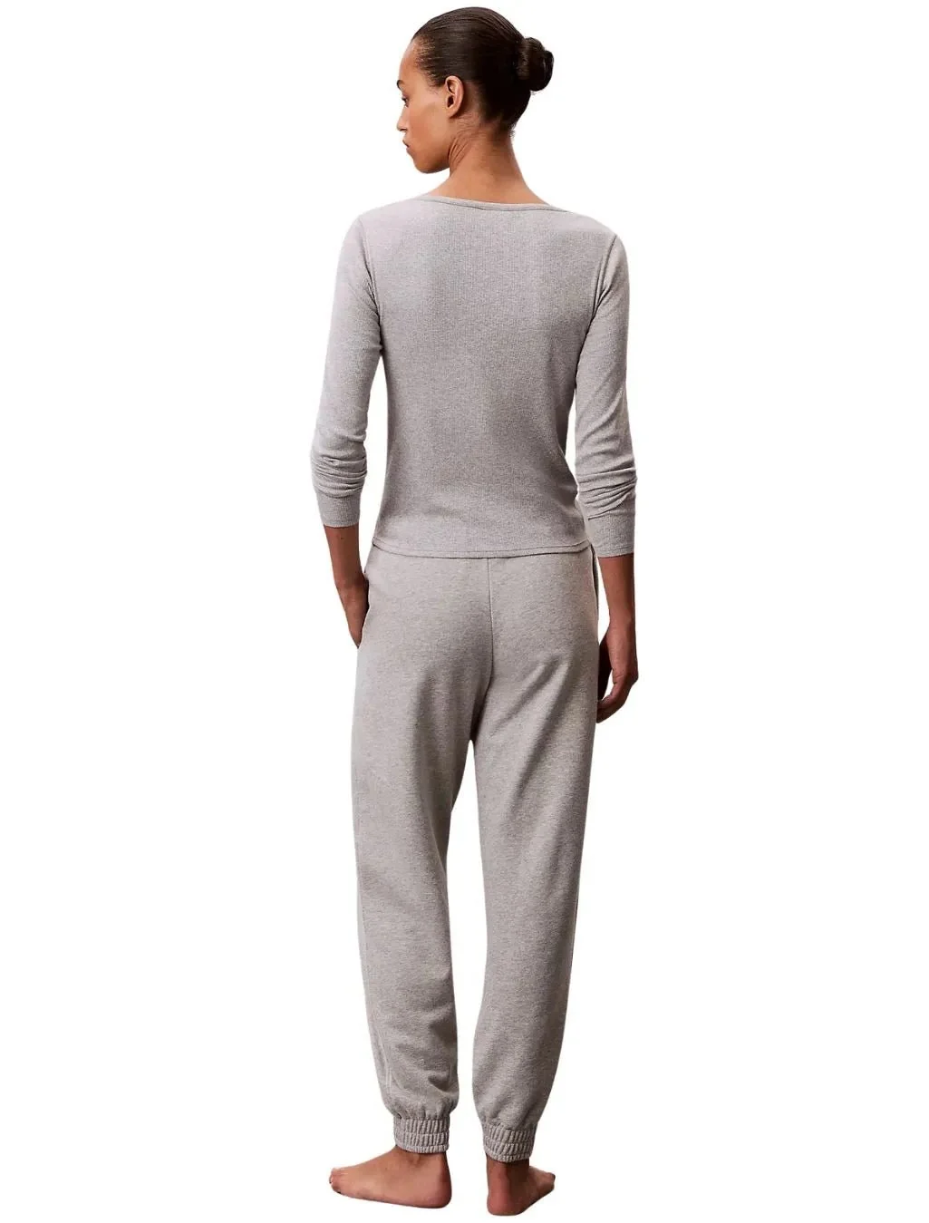 Women Cotton Terry Lounge Jogging Bottoms, Grey Heather - Image 3