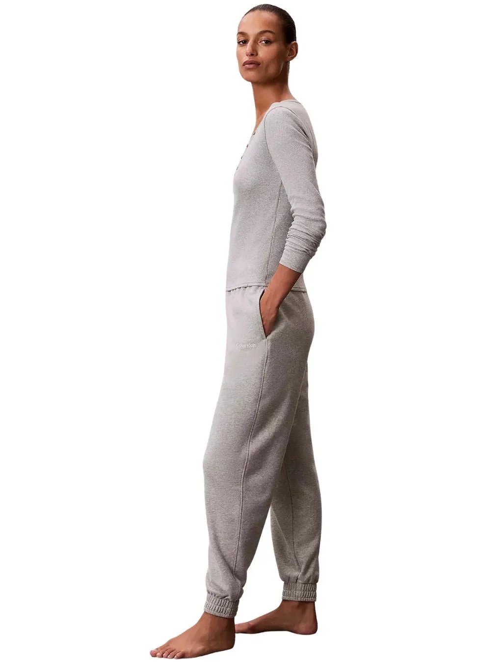 Women Cotton Terry Lounge Jogging Bottoms, Grey Heather - Image 5