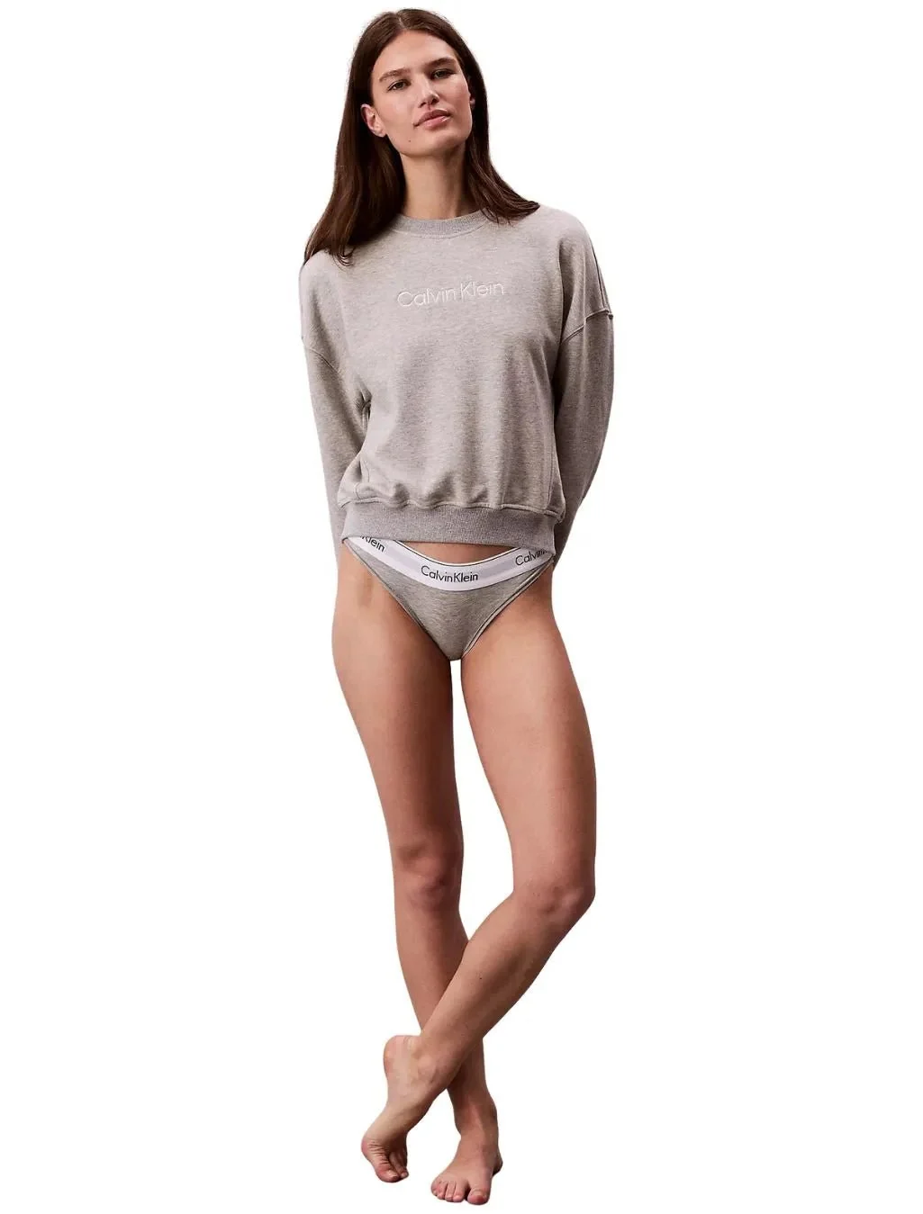 Women Cotton Terry Lounge Sweatshirt, Grey Heather - Image 5
