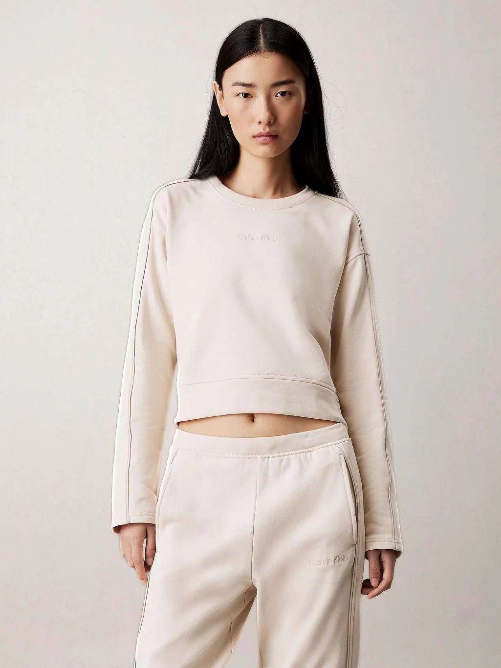 Women Cotton Terry Sweatshirt, Sandshell - Image 2