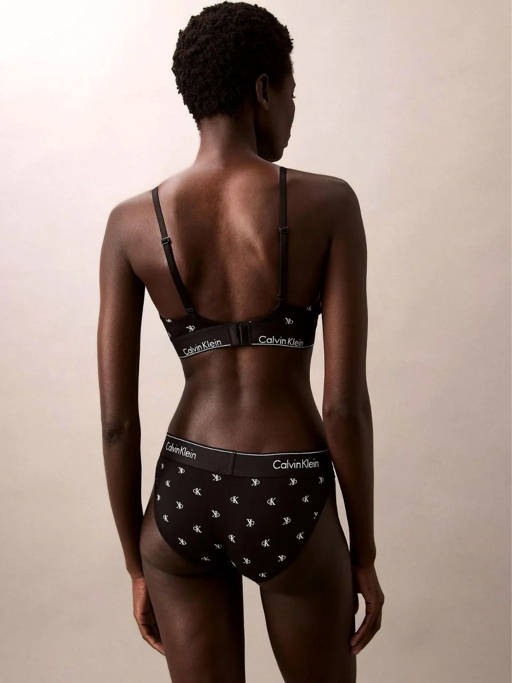 Women Diamond Logo Print Lightly Lined Triangle Bra, Black - Image 3