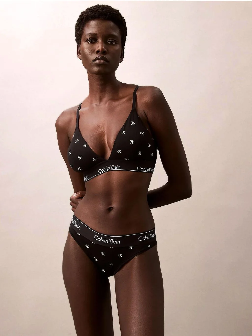 Women Diamond Logo Print Lightly Lined Triangle Bra, Black - Image 7