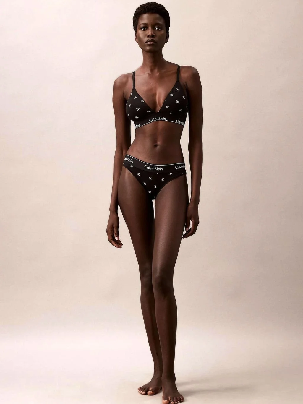 Women Diamond Logo Print Lightly Lined Triangle Bra, Black - Image 9