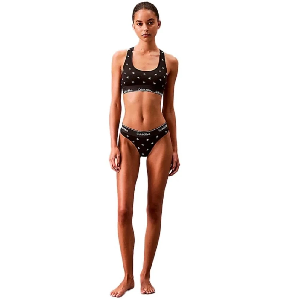 Women Diamond Logo Print Thong, Black - Image 7