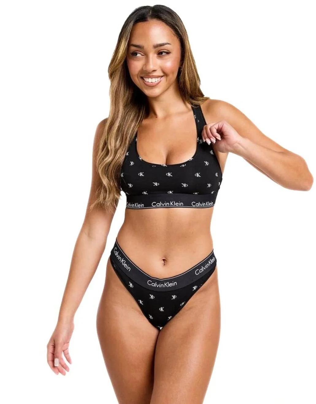Women Diamond Logo Print Unlined Bralette, Black - Image 5